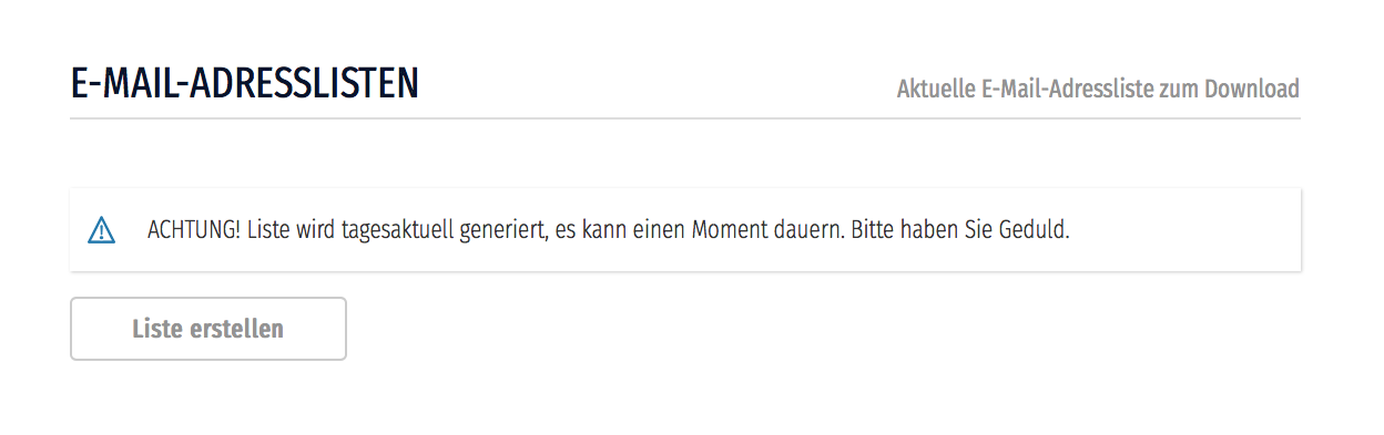Mit einem "Klick" können Sie hier Ihre aktuelle E-Mail-Adress-Liste downloaden.