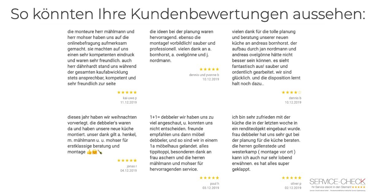 Beispiel: Bewertungsseite eines Service-Check-Klienten