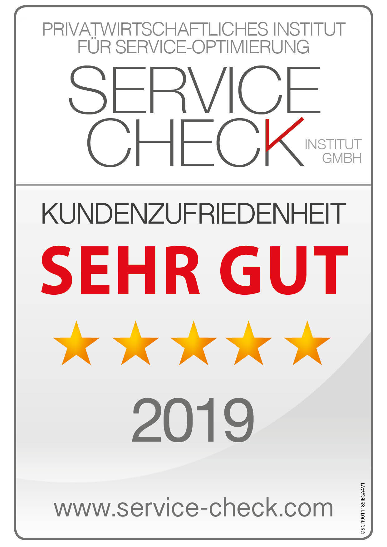 Das begehrte Service-Check-Siegel 2019! 5 Sterne für Ihren Service! (V1)