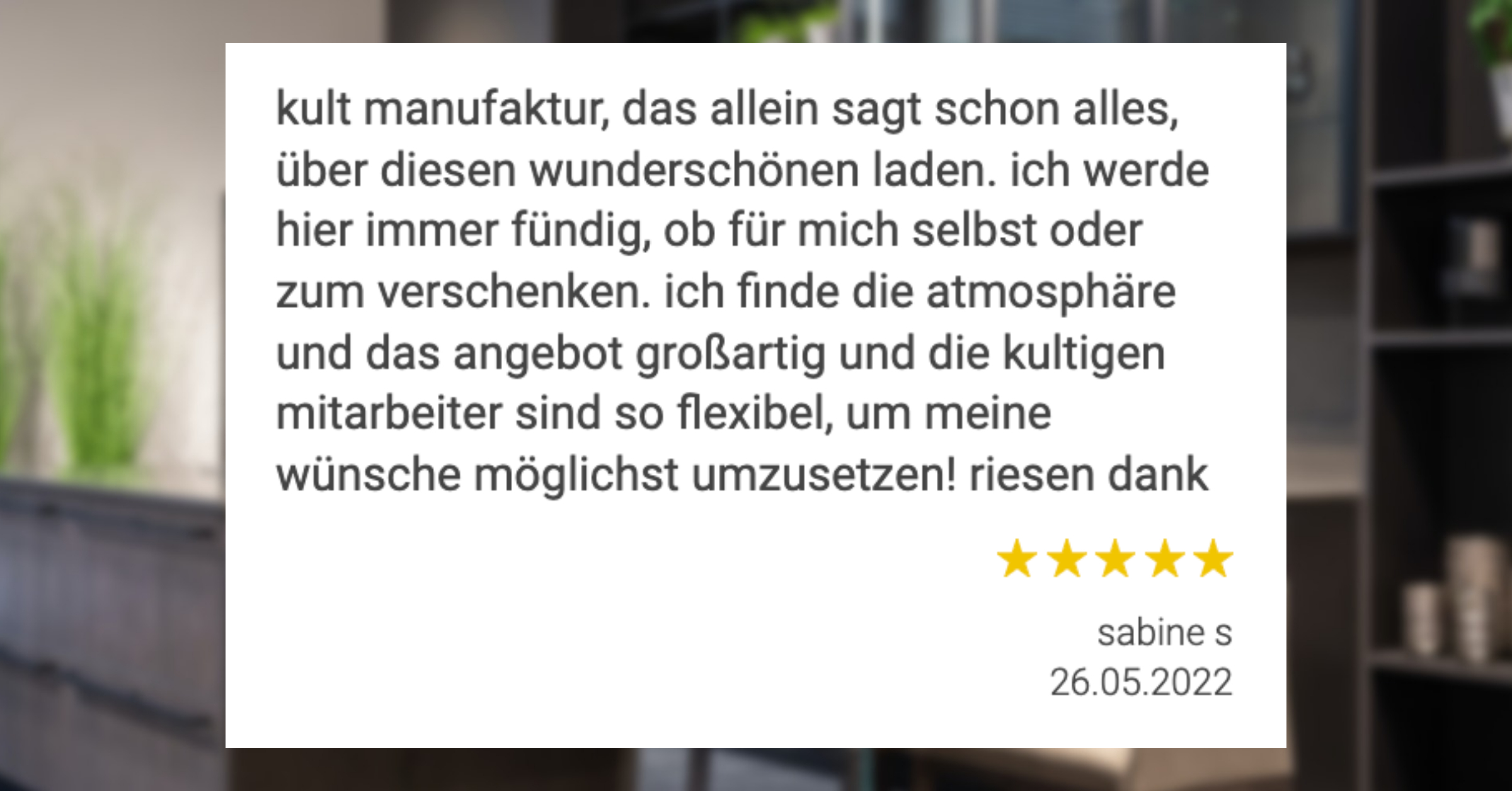 Ausschnitt der begeisterten Kundenbewertungen der Kultmanufkatur Telgte