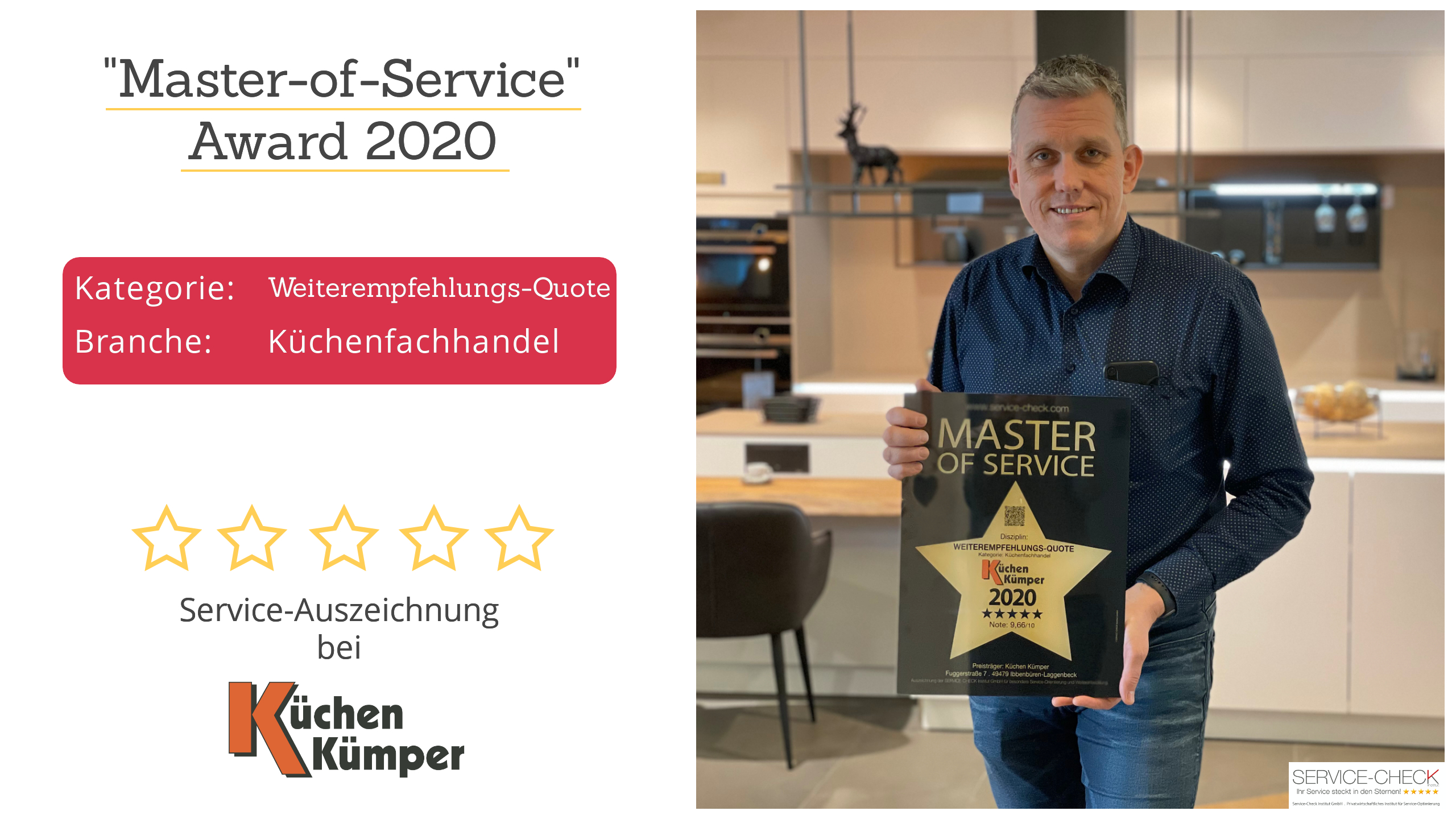 Küchen Kümper - Herr Guido Kümper empfängt stolz den "Master-of-Service" Award 2020
