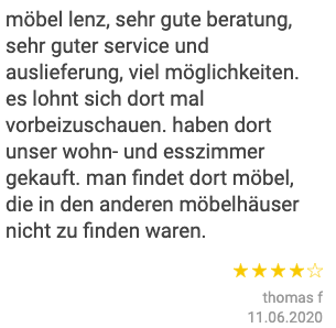 Ausschnitt der begeisterten Kundenbewertungen von Möbel Lenz
