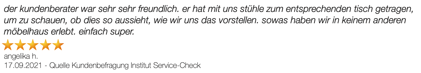 Ausschnitt der begeisterten Kundenbewertungen von Möbel Steffens in Lamstedt