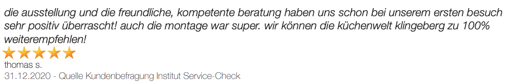 Ausschnitt der begeisterten Kundenbewertungen der KüchenWelt Klingeberg