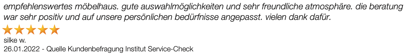 Ausschnitt der begeisterten Kundenbewertungen von Möbel Melber in Fluorn-Winzeln