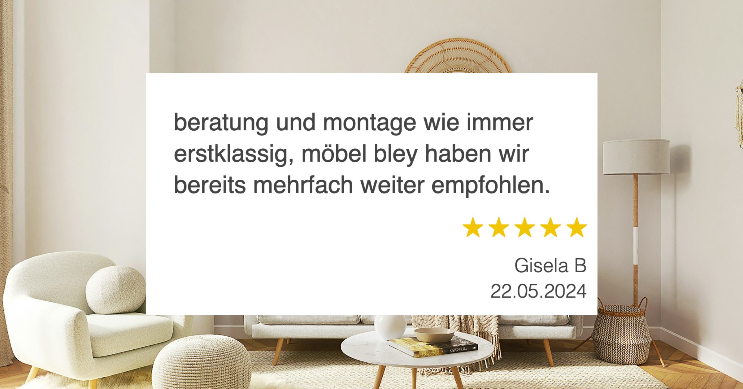 Ausschnitt der begeisterten Kundenbewertungen von Bley Home Company